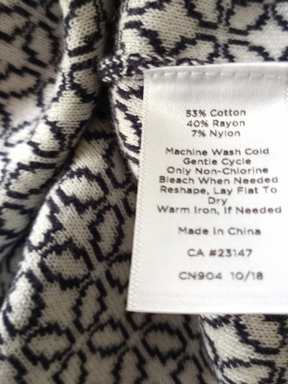 Talbots Navy and White Patterned Short-Sleeve Sweater - Picture 3 of 6